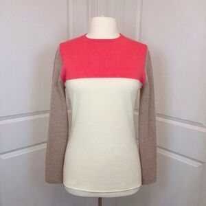 Garnet Hill 100% Cashmere M Colorblock Crewneck Sweater Coastal Elevated Basics